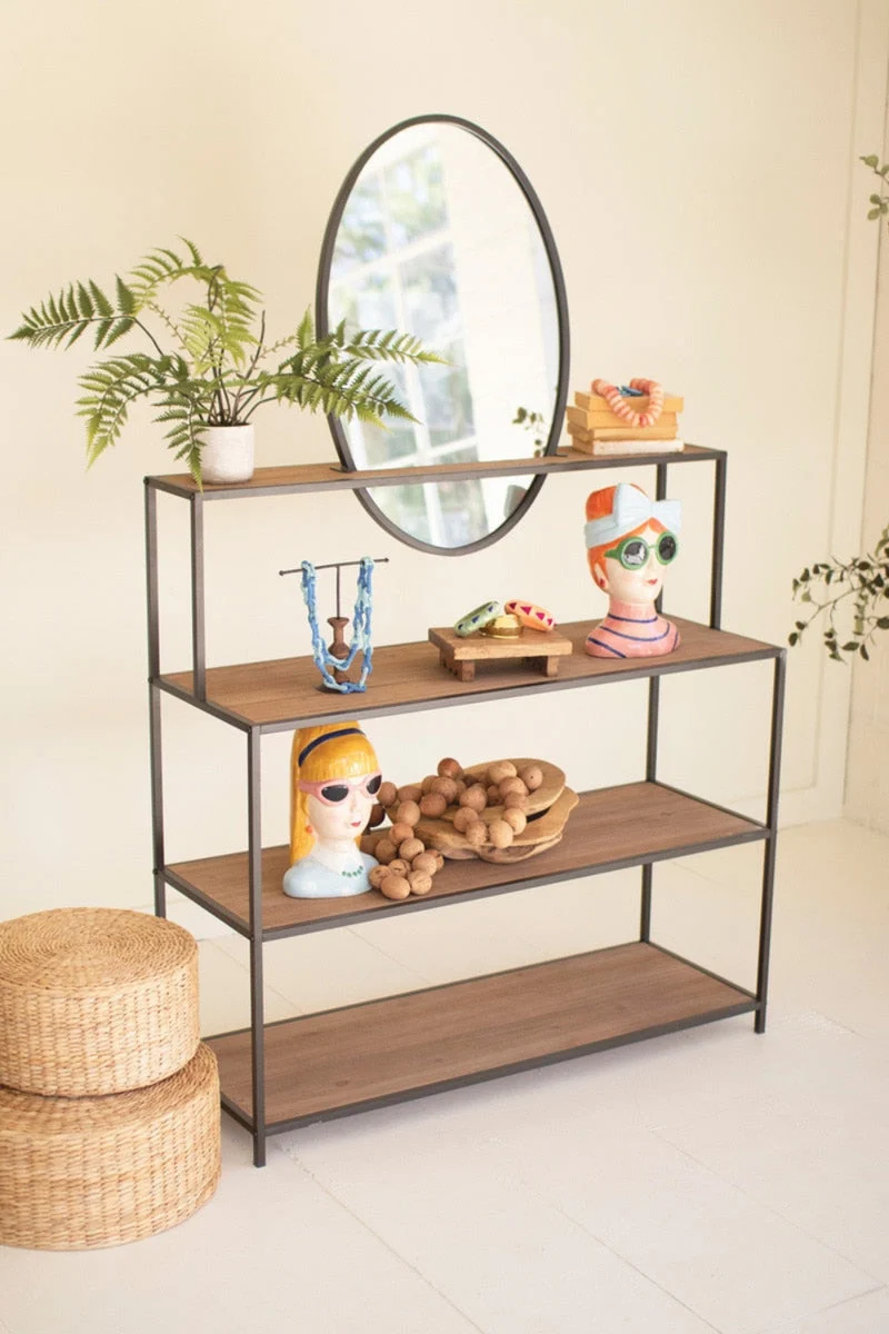 Metal and Wood Display Shelves with Mirror 65" Tall by Kalalou