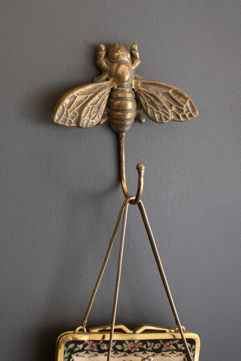Bee Wall Hook Decorative Metal Accent 6" Tall Wall Storage by Kalalou
