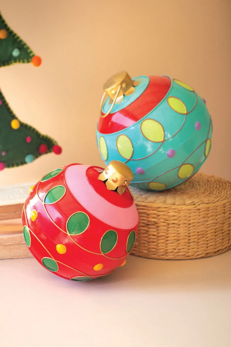 Set of 2 Large Christmas Ball Ornaments Colorful Decor 13" H by Kalalou