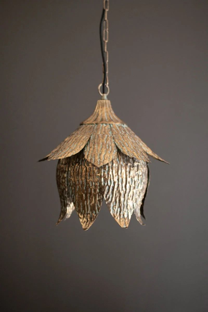 Tulip Pendant Light Antique Brass 14" H Floral Ceiling Lighting by Kalalou