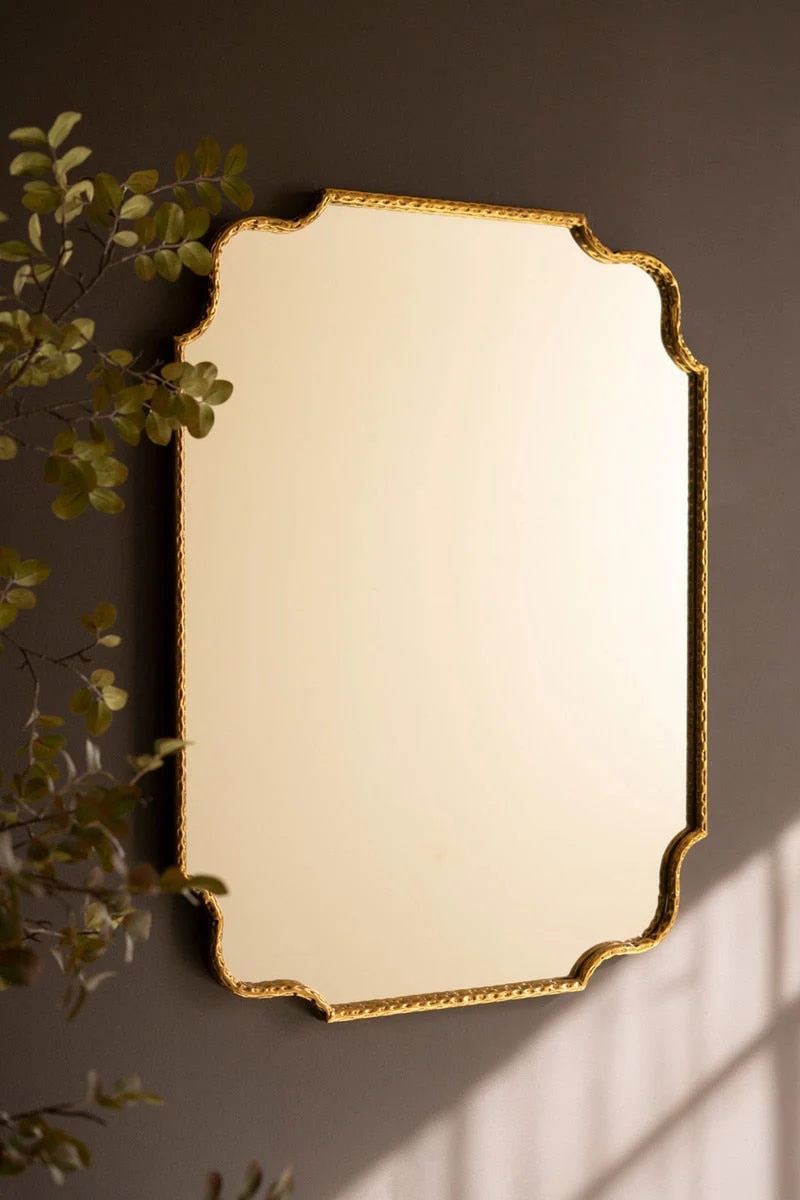 Decorative Wall Mirror Hammered Antique Brass Frame 39.5" H by Kalalou