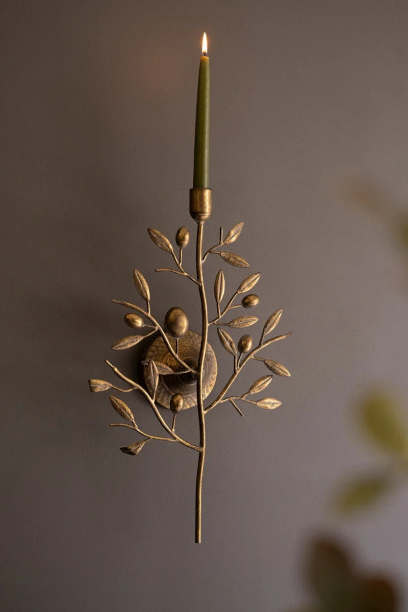 Antique Brass Fruit Tree Taper Wall Sconce 20" H Decorative Accent by Kalalou