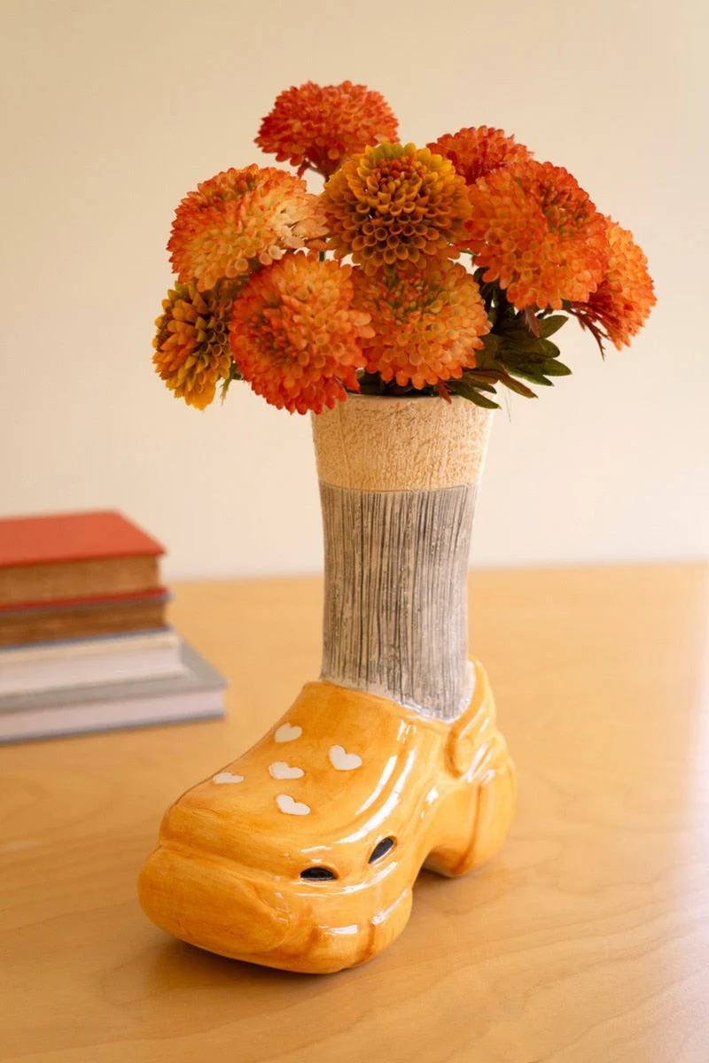 Ceramic Crocs and Socks Vase 10" H Whimsical Decor by Kalalou