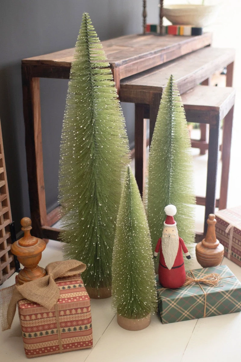 Giant Bottle Brush Christmas Trees – Set of Three Frosted Holiday Tabletop Decor by Kalalou