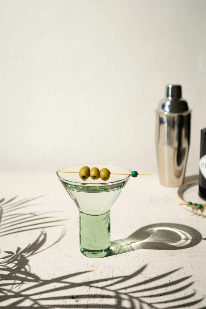 Clear Martini Glass with Solid Base 5.5"H, Handblown Recycled Glass Drinkware by Kalalou (Set of Six)