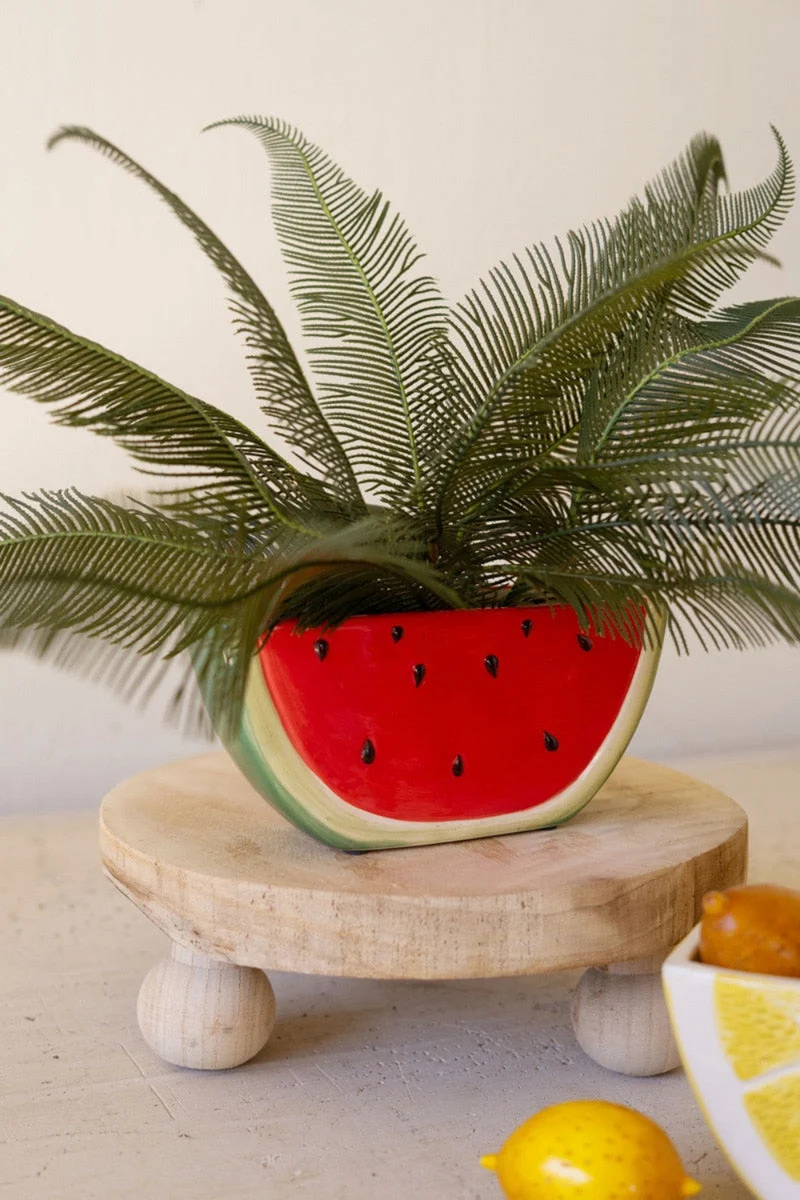 Ceramic Watermelon Slice Planter – 4" Tall Summer Decor Accent by Kalalou