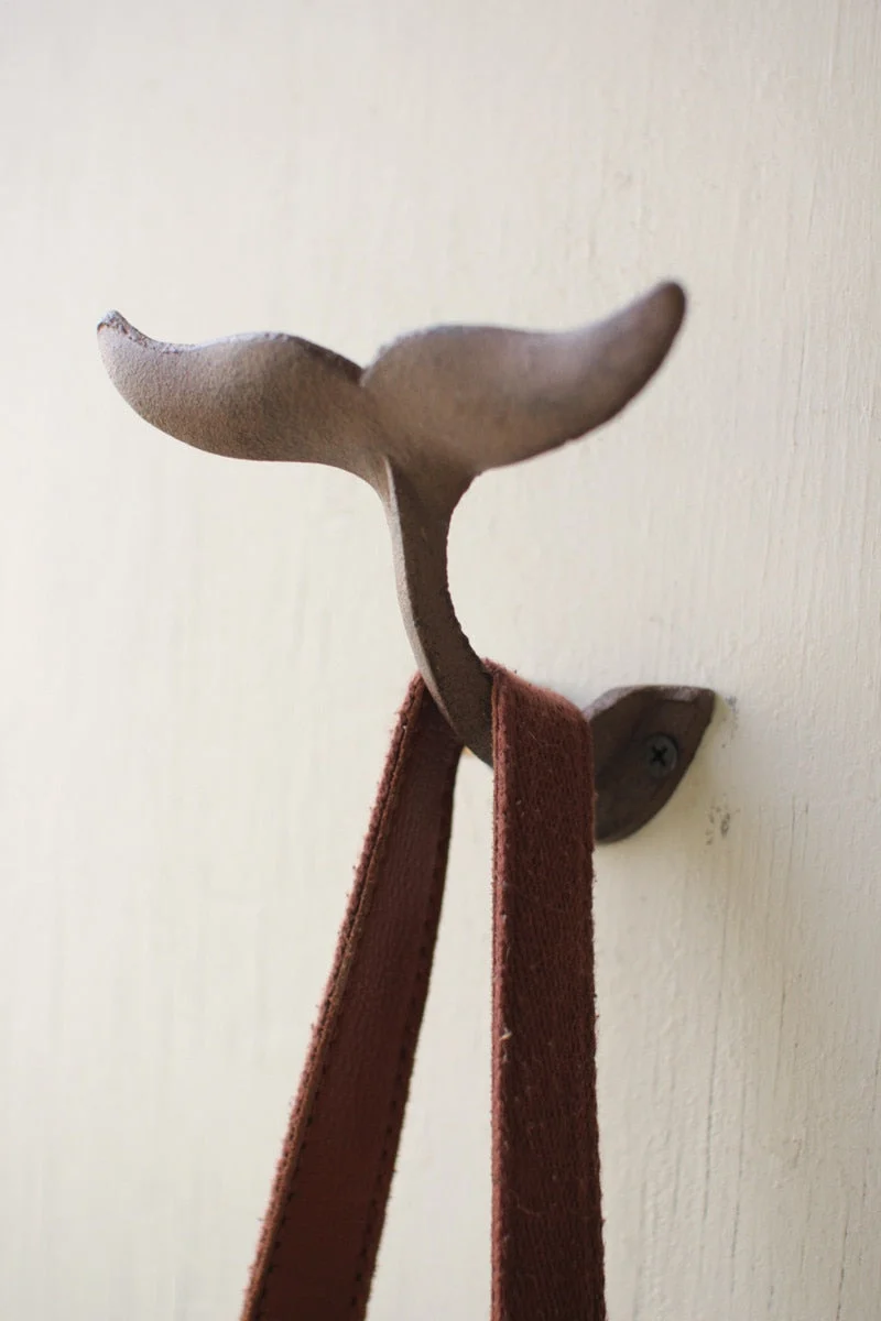 Cast Iron Whale Tail Wall Hook 3.54"H – Distressed Coastal Iron Hook by Kalalou
