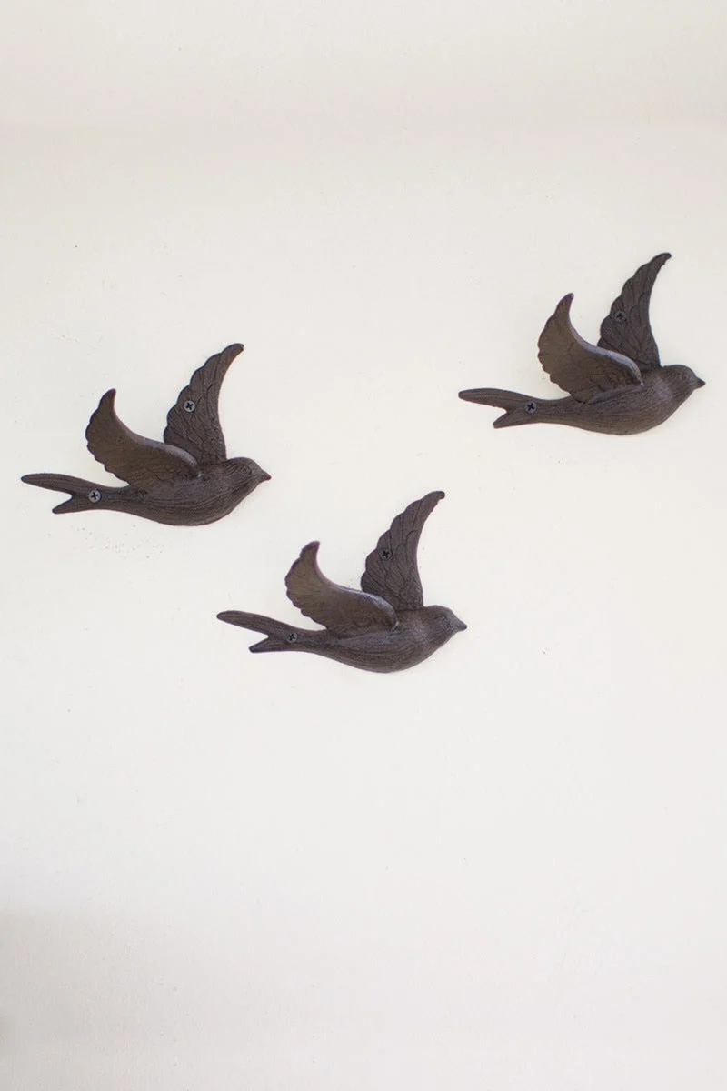 Cast Iron Flying Bird Wall Hook 0.67"H – Distressed Farmhouse Iron Hook by Kalalou