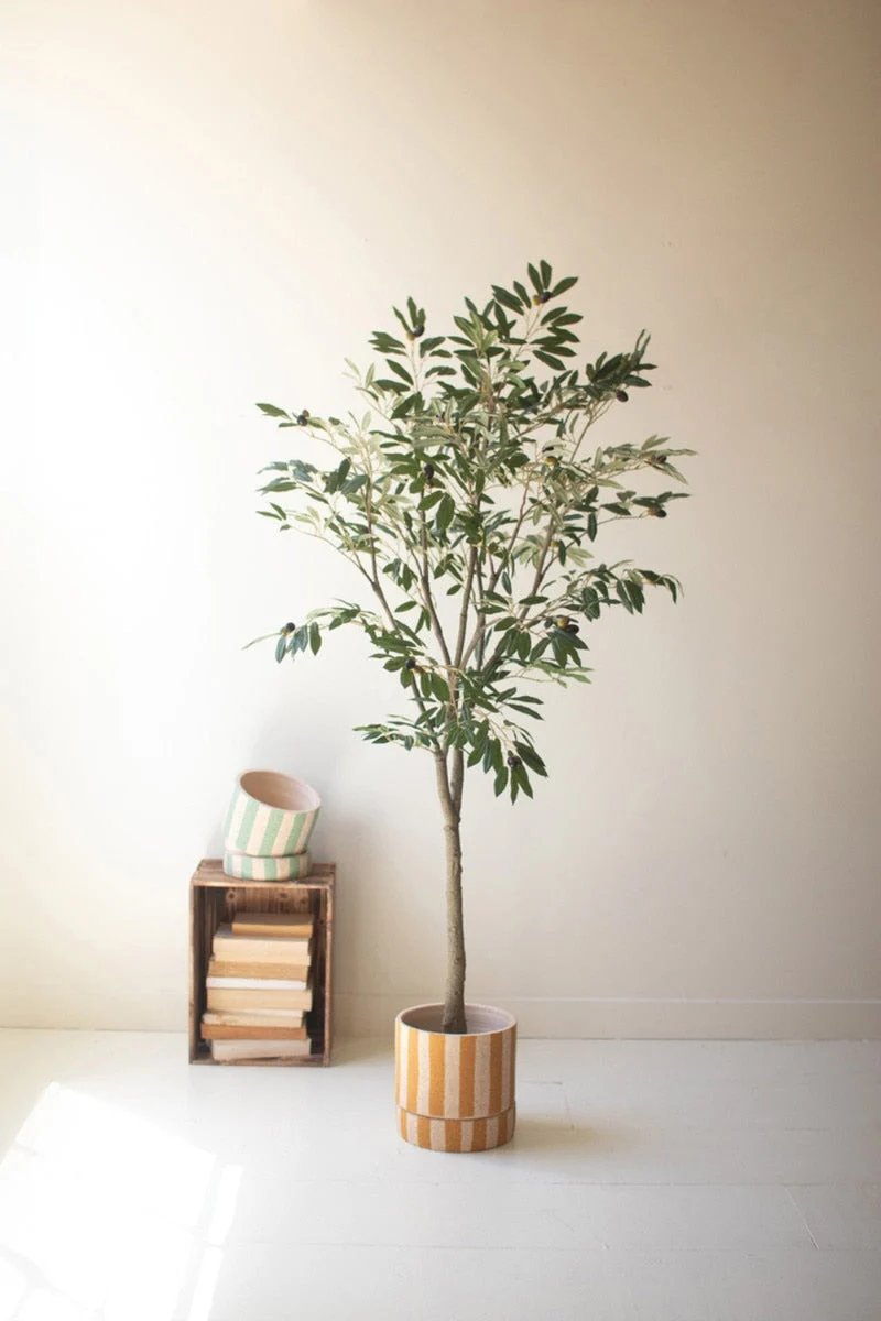 Tall Artificial Olive Tree 63"H – Decorative Greenery in Black Plastic Pot by Kalalou