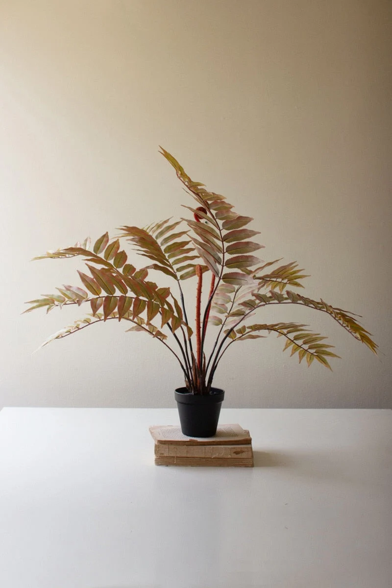 Artificial Yellow Fern in Black Pot 26" Tall Decorative Faux Plant by Kalalou