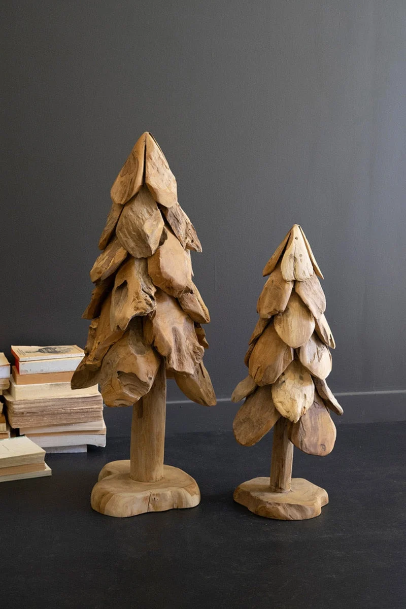 Rustic Teak Christmas Tree – 31.5"H Handmade Holiday Tabletop Decor (Large) by Kalalou