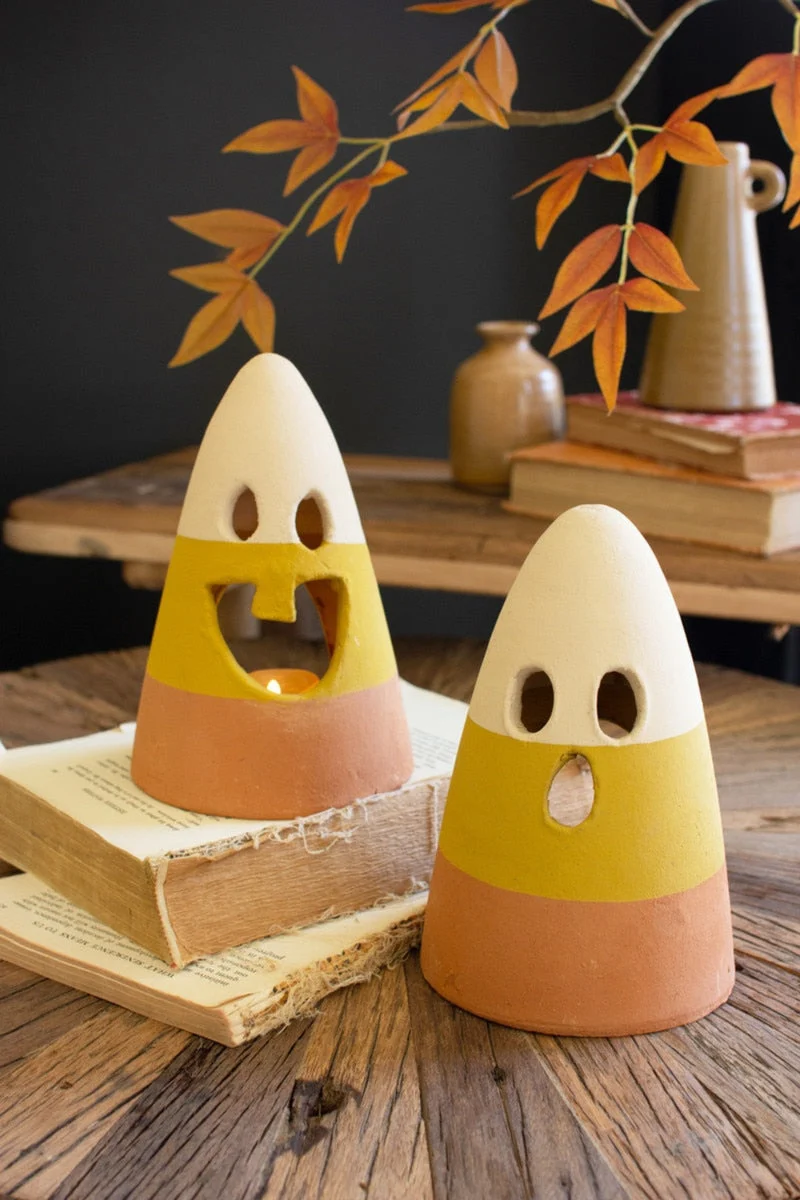 Candy Corn Lantern Set of 2 – 7" Tall Fall Decor Lights by Kalalou