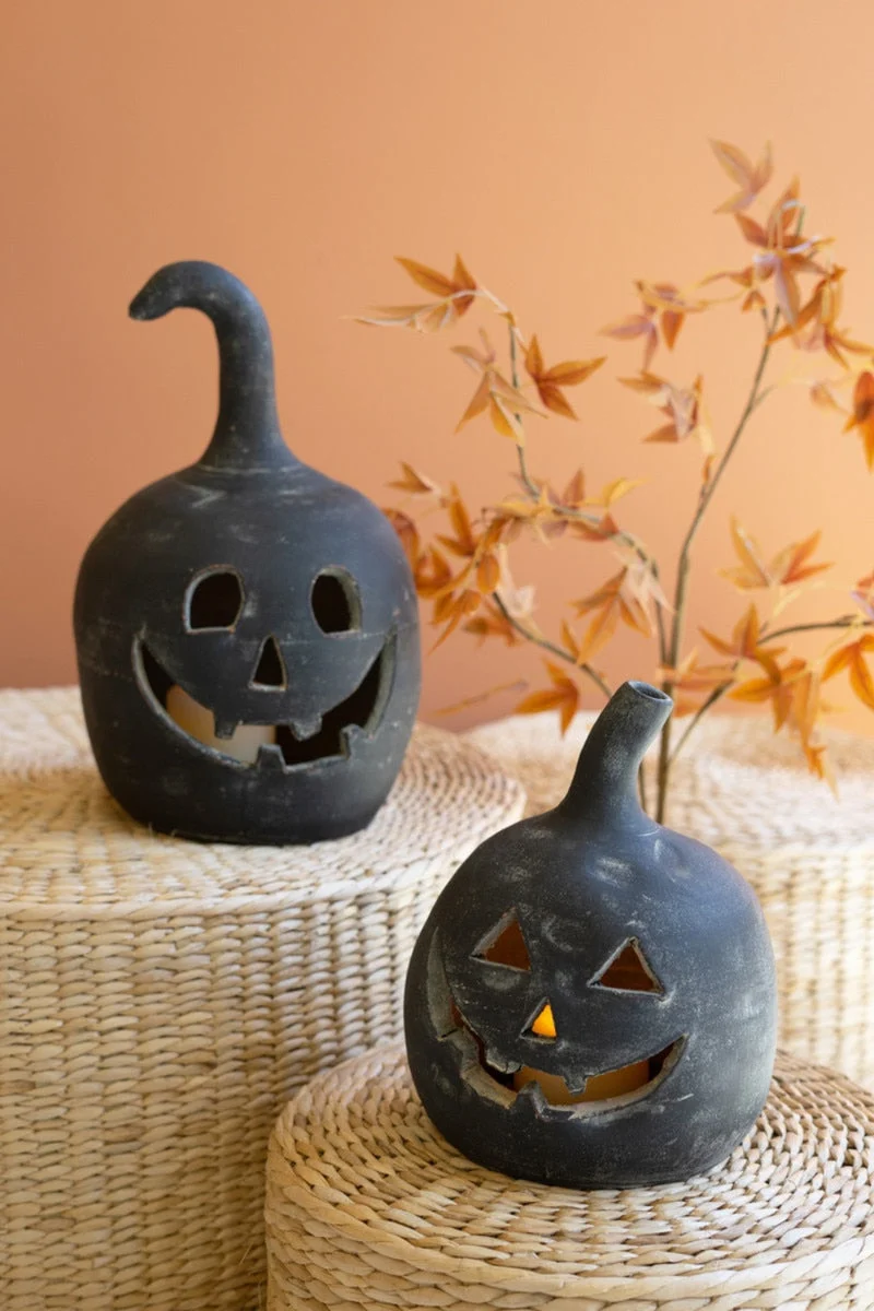 Decorative Black Pumpkin Lanterns 14"Tall – Set of 2 by Kalalou