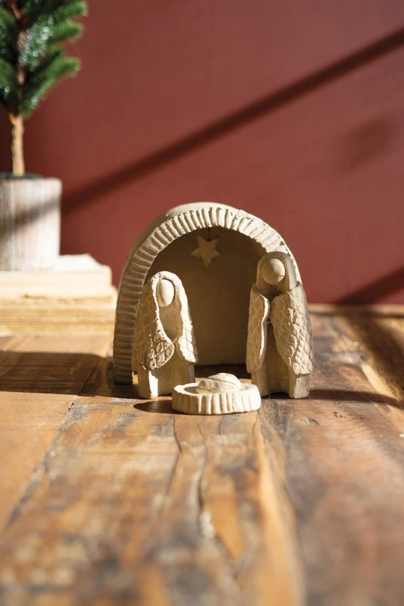 Grey Wash Clay Nativity Set – 6" Tall Christmas Tabletop Decor by Kalalou