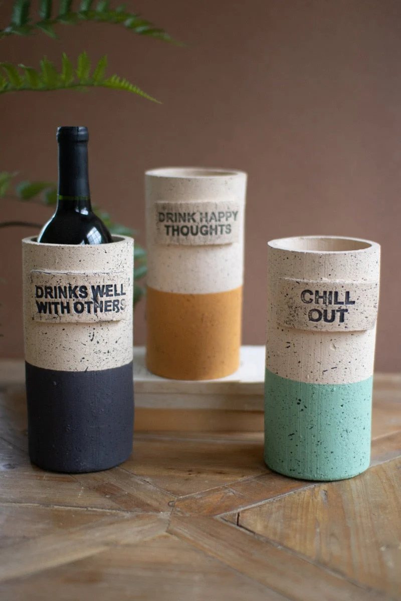 Dipped Terracotta Wine Coolers 8"H – Set of 3 Tabletop Bar Accessories by Kalalou
