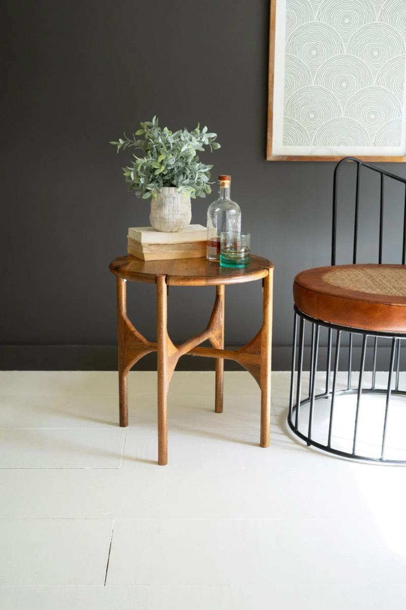 Round Mango Wood Accent Table – 20" Tall Natural Side Table by Kalalou