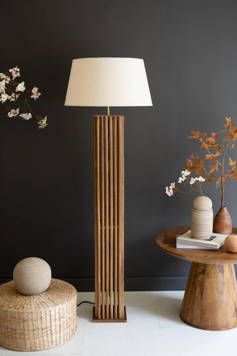 Wooden Spindles Floor Lamp with Fabric Shade – 60.5" Tall by Kalalou