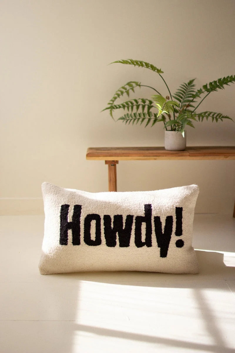 Hand-Hooked “Howdy” Decorative Pillow – 14"Tall by Kalalou