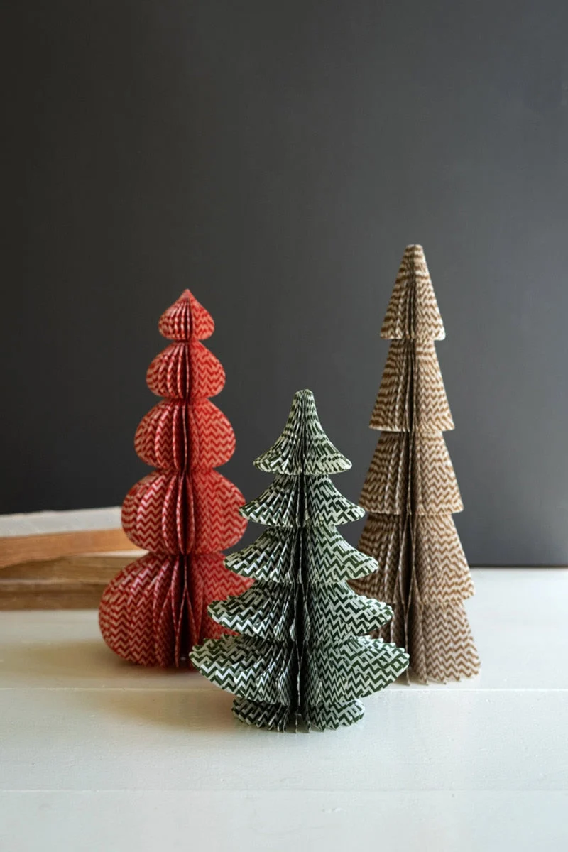 Paper Christmas Trees – Printed Accordion Design – 17.5" Tall Set of 3 by Kalalou