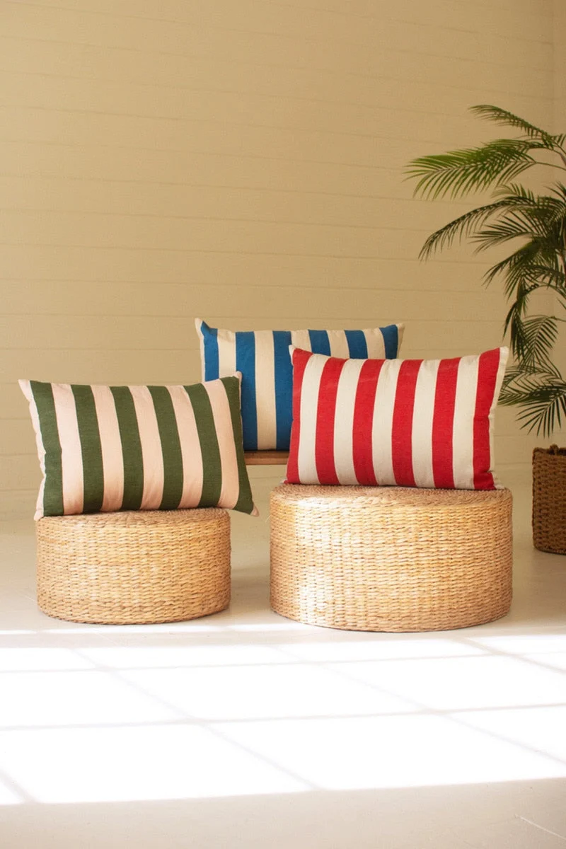Decorative Set of 3 Cotton Printed Striped Pillows – 24" Tall by Kalalou