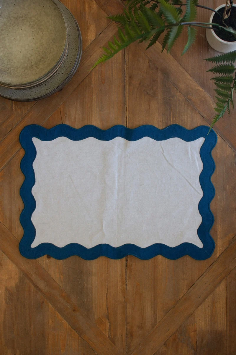 Ruffle Edge Placemat – 19" Tall Ocean Blue Dining Accent by Kalalou