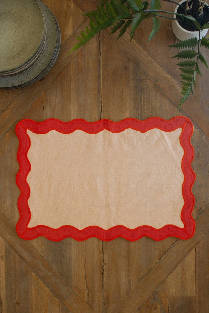 Ruffle Edge Placemat – 19" Tall Poppy Red Table Accent by Kalalou