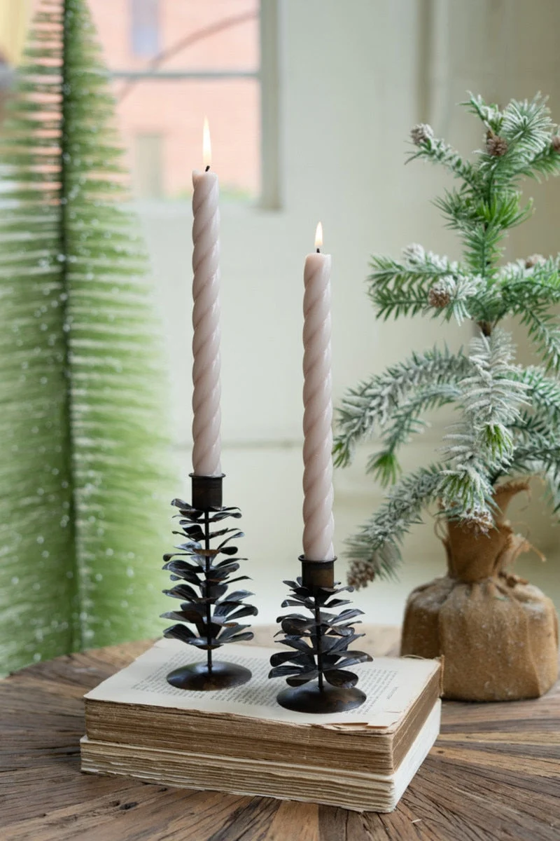 Metal Pine Cone Taper Holders – Antique Brown 6" Tall Set of 2 by Kalalou
