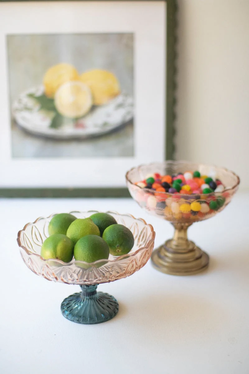 Handcrafted Glass Compotes – Set of 2 (6.5"H & 5"H) – Serving & Display Pieces by Kalalou