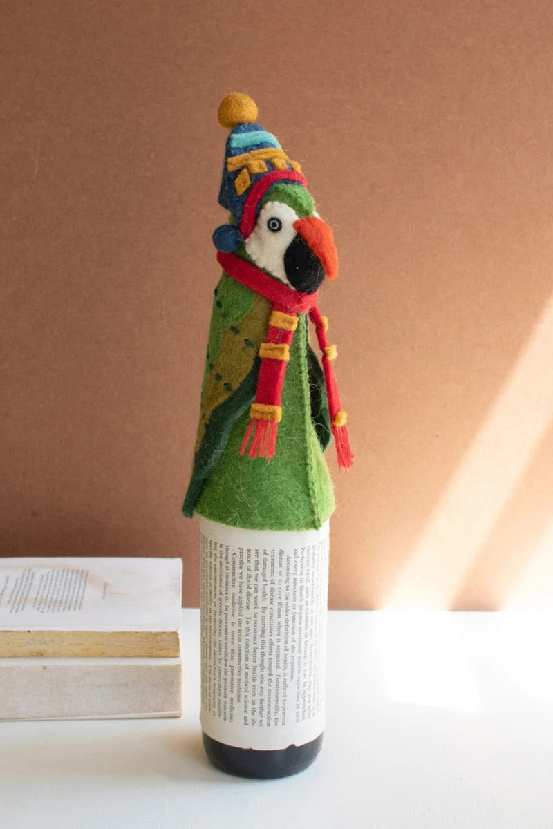 Felt Bottle Topper Parrot Christmas Decoration 9.5"Tall by Kalalou