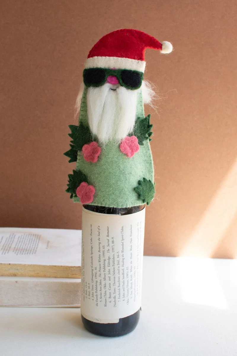 Felt Bottle Topper Cool Santa Christmas Decor 8"Tall by Kalalou
