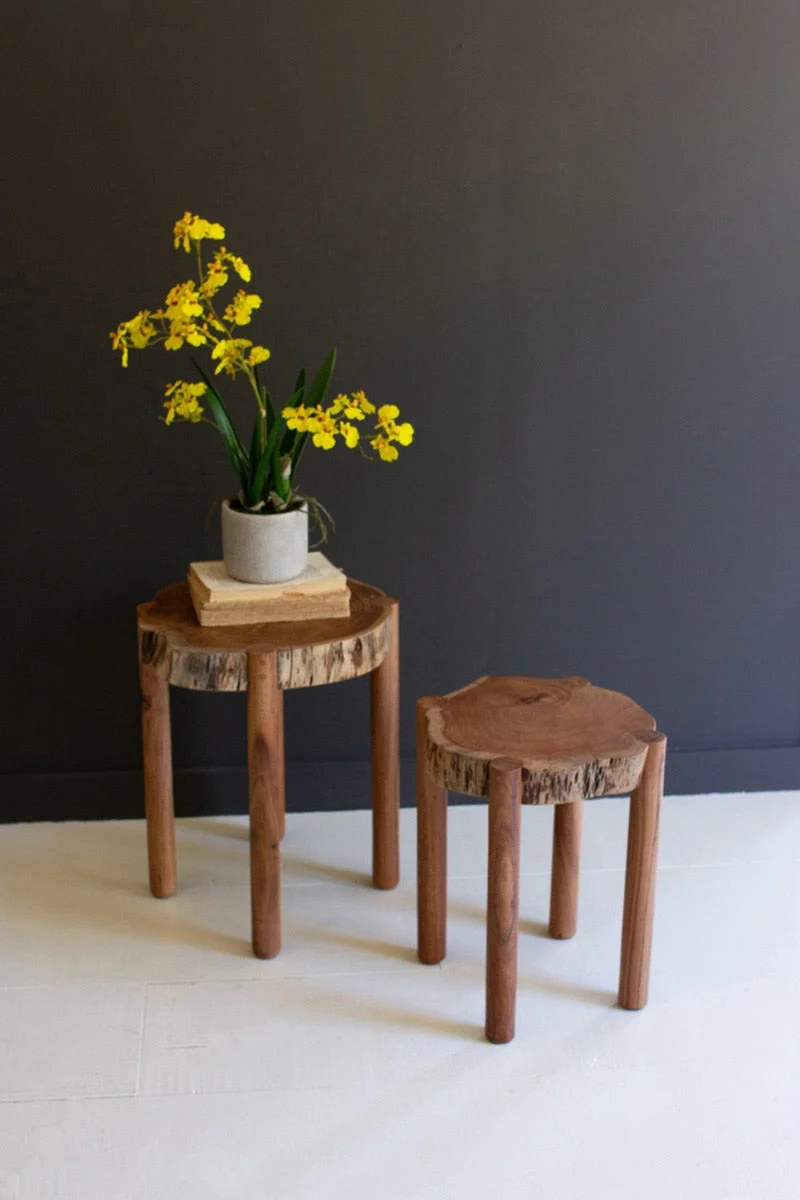 Acacia Wood Accent Table Set of 2 – Organic Live Edge Design – 20" Tall by Kalalou