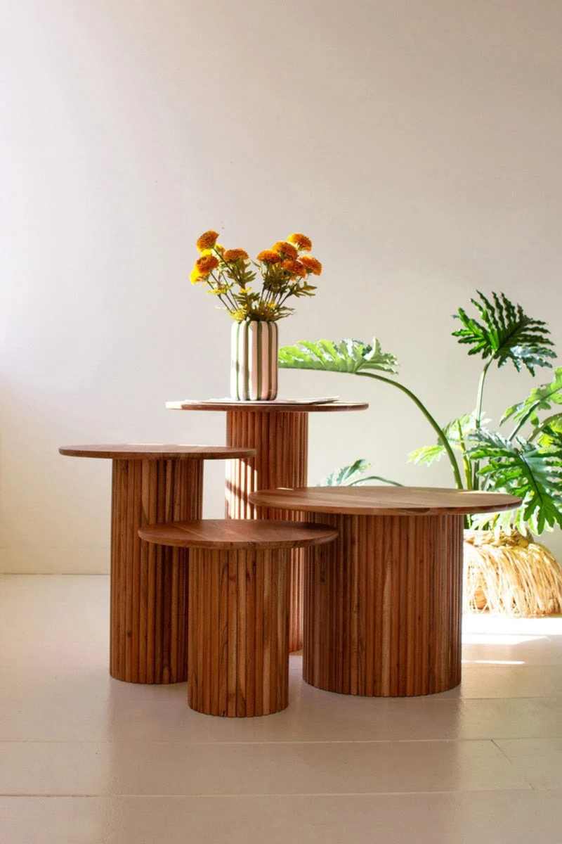 Acacia Wood Accent Tables with Tambour Bases – 24" Tall Set of 4 by Kalalou