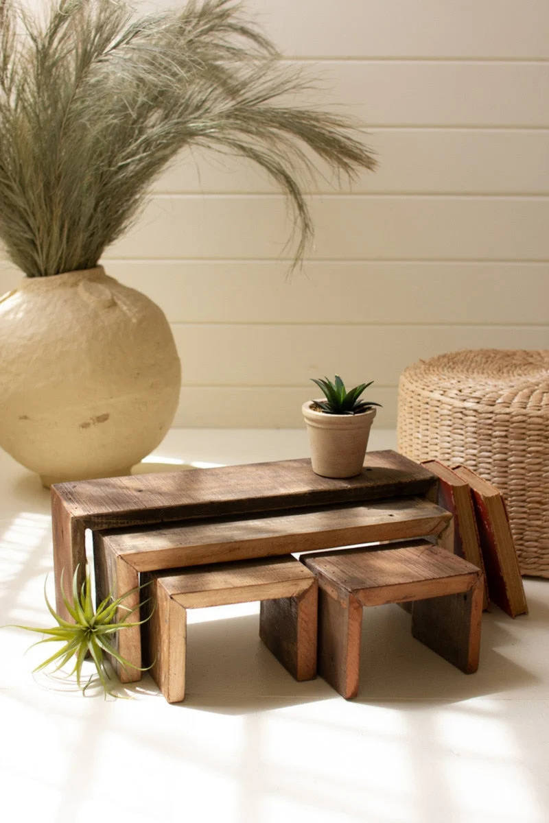 Wooden Rectangle Display Risers – Recycled Wood Set of 4 – 7" Tall by Kalalou