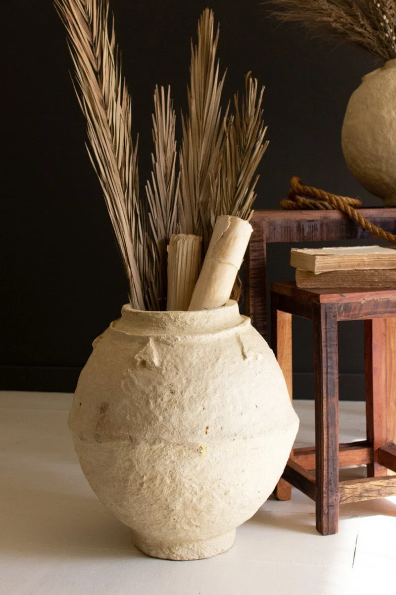 Handcrafted Paper Mache Urn – Neutral Decorative Vessel – 20" Tall by Kalalou
