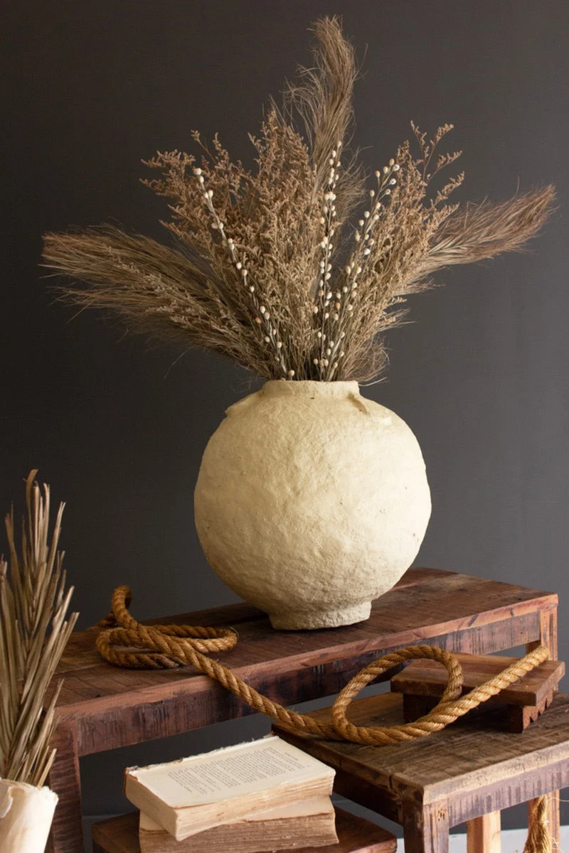 Neutral Paper Mache Accent Urn – 15" Tall Small Decorative Form by Kalalou