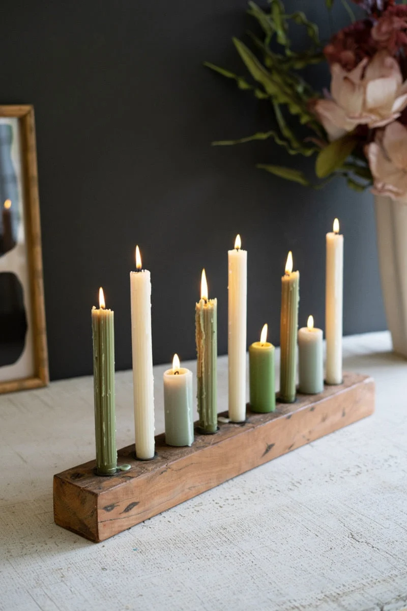 Wooden Nine Candle Candelabra – 24" Tall Rustic Display Set of 2 by Kalalou