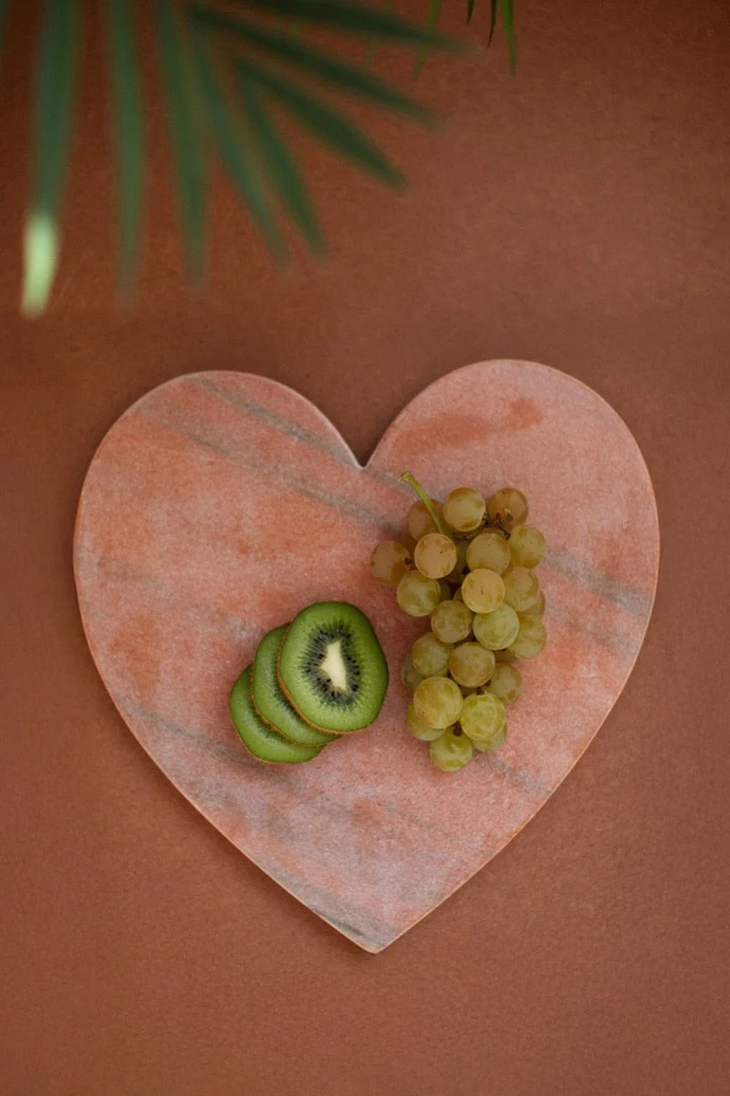 Pink Stone Heart Cheese Board – 10" Tall Kitchen Serveware by Kalalou