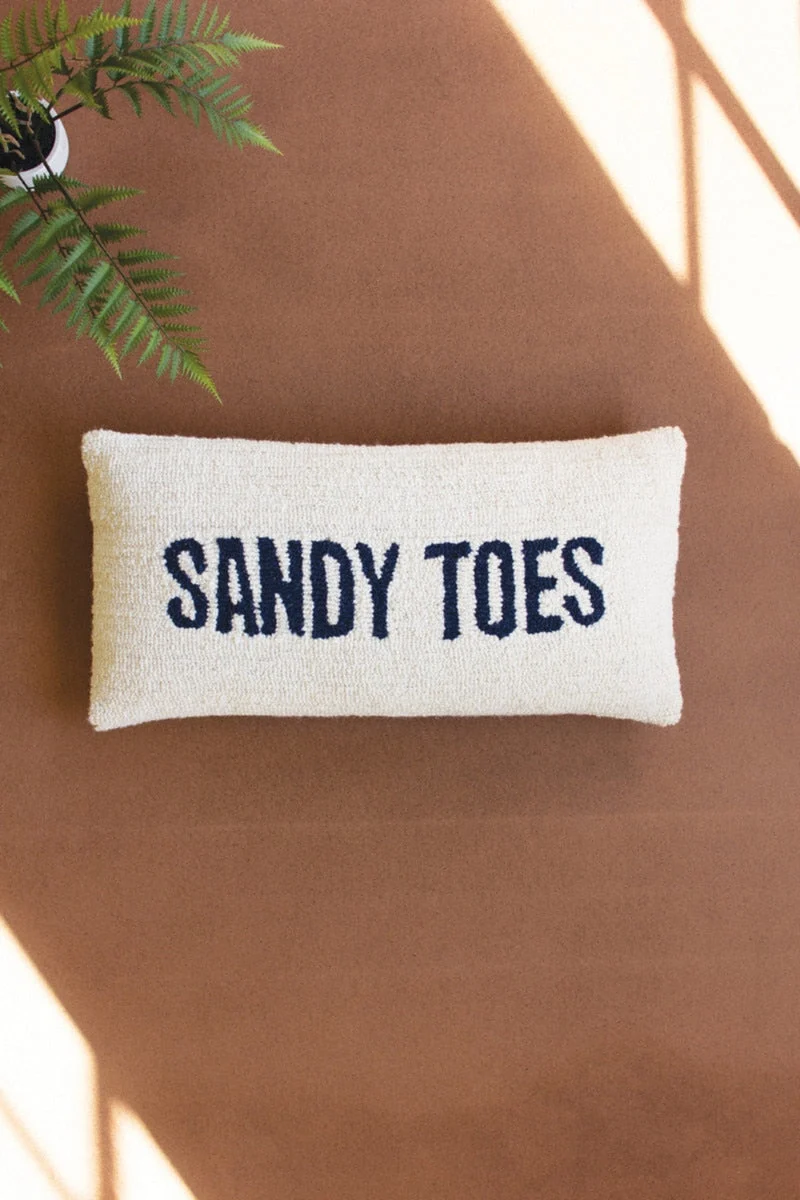 “Sandy Toes” Hand Hooked Decorative Pillow – 14" Tall Coastal Throw Accent by Kalalou
