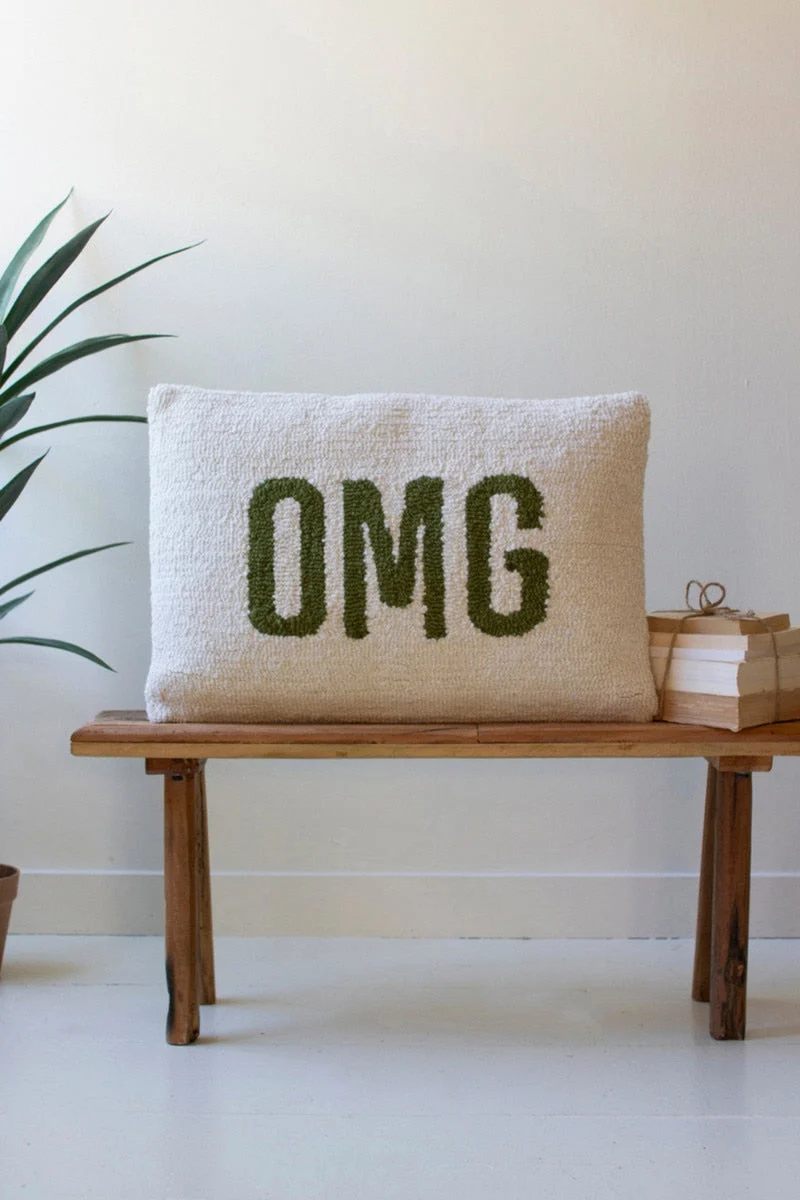 OMG Hand Hooked Decorative Pillow Set of 2 – 16" Tall Textured Accent by Kalalou