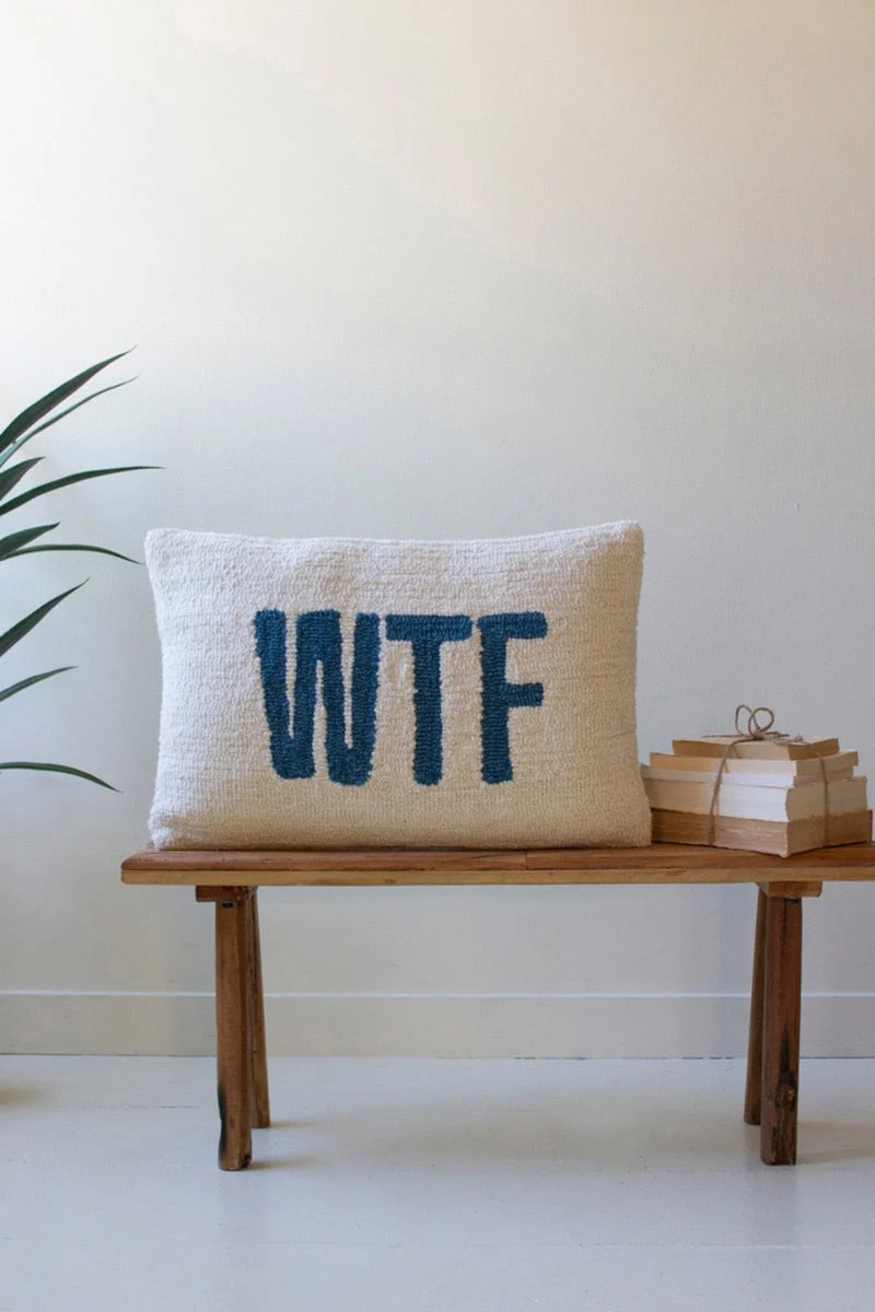 Playful WTF Hand Hooked Accent Pillow – 16" x 24" Set of 2 by Kalalou