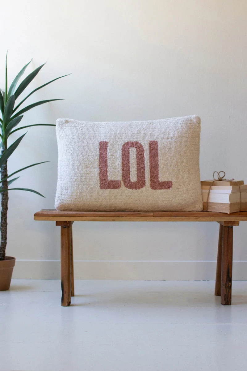 LOL Hand Hooked Decorative Pillow – 16" x 24" Textured Accent by Kalalou