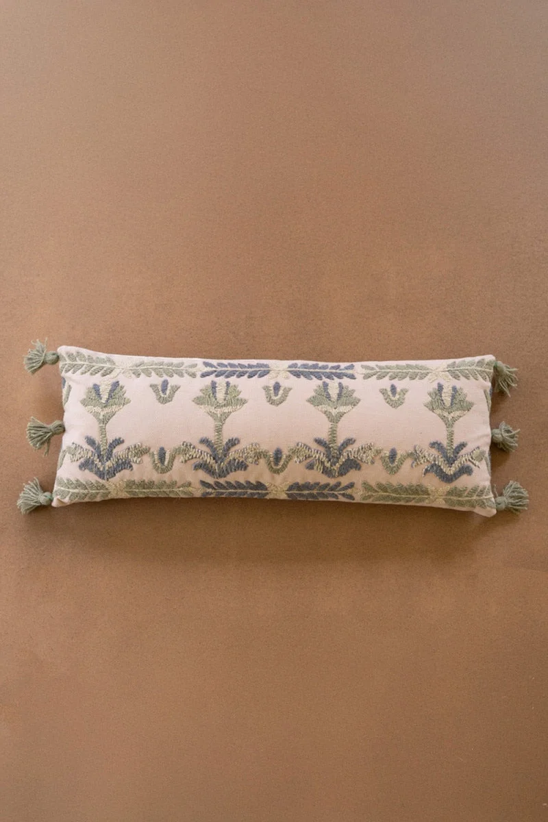 Blue Decorative Lumbar Pillow with Tassels – 12" Tall for Sofas by Kalalou
