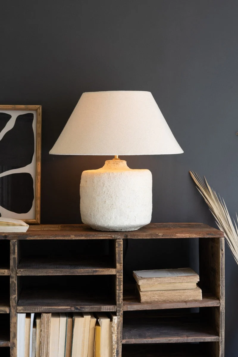 Cylinder Paper Mache Table Lamp with Fabric Shade – 21" Tall by Kalalou