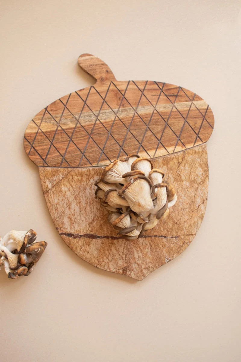 Acorn-Shaped Acacia Wood and Marble Serving Board – 14.5" Tall by Kalalou