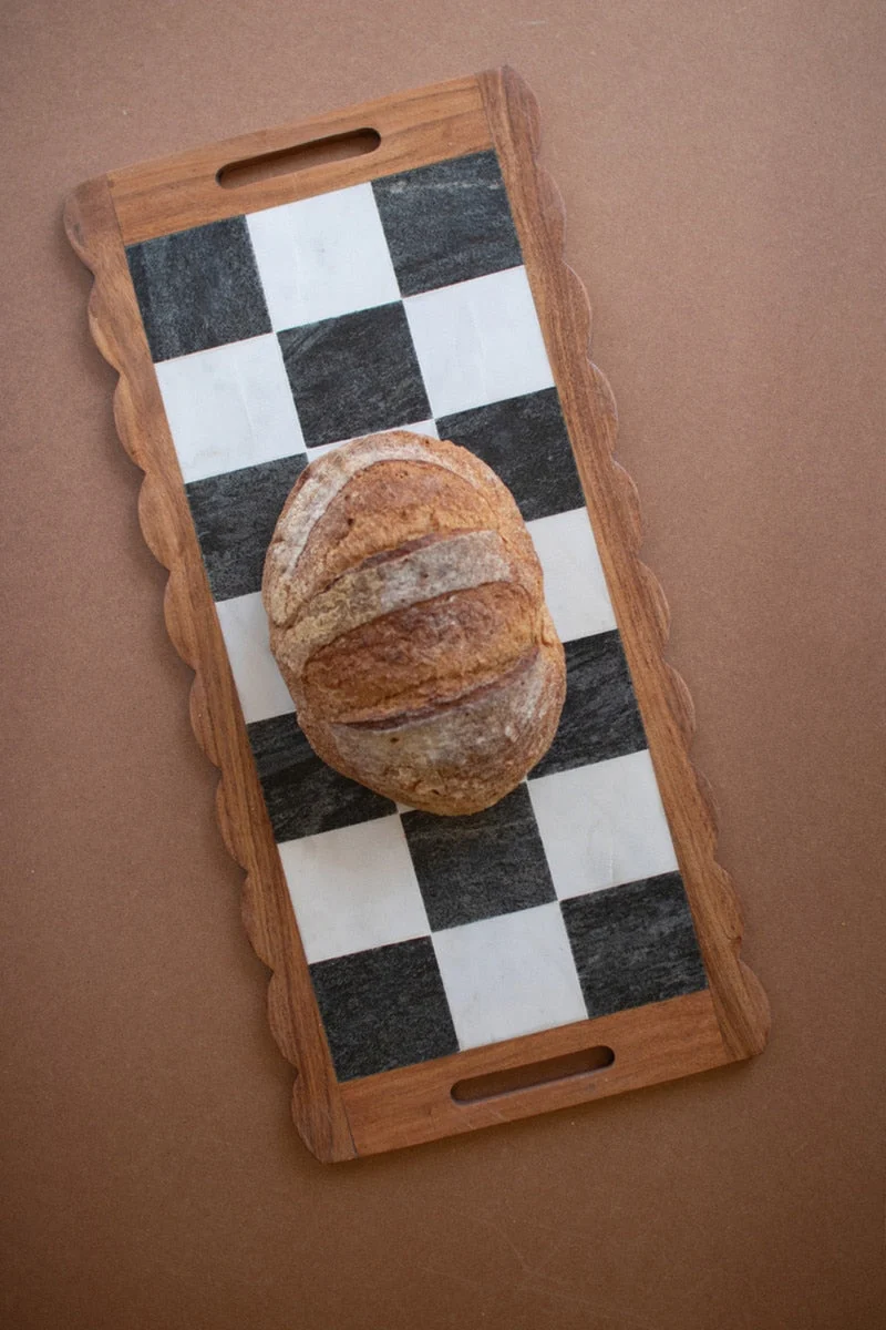 Acacia Wood and Marble Checkered Serving Board – 11.5" Tall by Kalalou