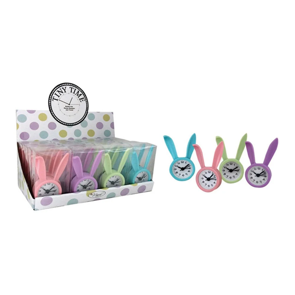 Mini Rabbit Clock for Tabletop Decor 6”– Set of 24 by Manual Woodworkers